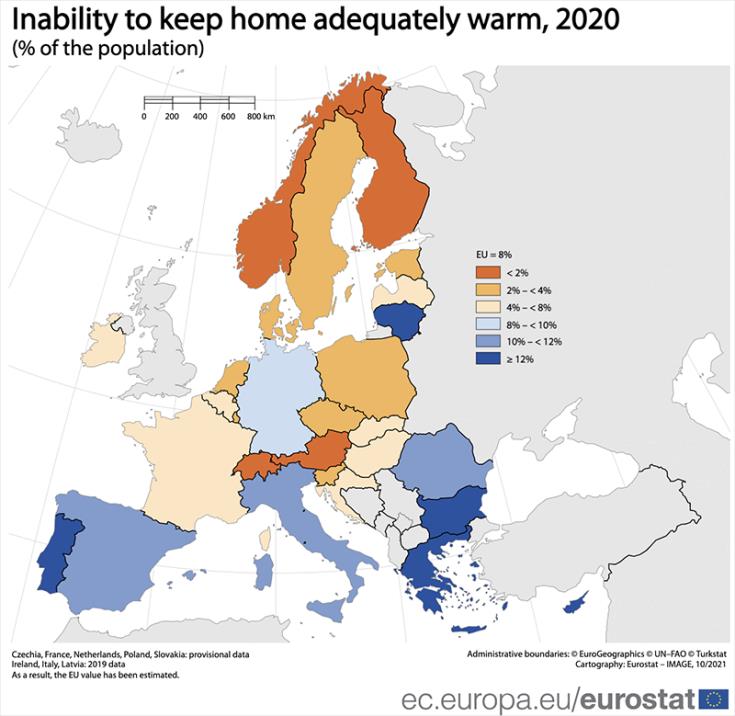 Eurostat: Δυσκολίες στο να θερμάνει το σπίτι του αντιμετώπισε το 21% των Κυπρίων το 2020