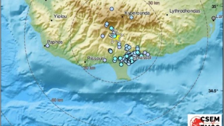 Αισθητή σεισμική δόνηση 3,9 Ρίχτερ καταγράφηκε το πρωί της Τετάρτης ΝΑ της Πάφου